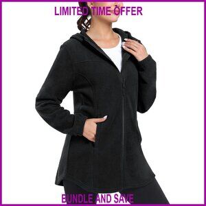 Women's Long Fleece Zip Hoodie with Pockets, Soft Warm Jacket for Fall Winter